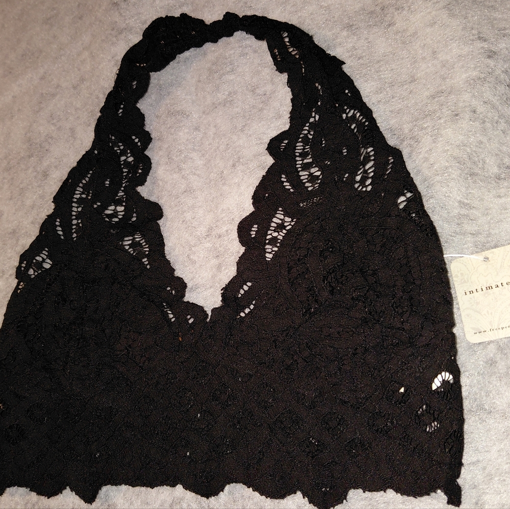 NWT Free People Adella Lace Halter Bralette Womens Large Black - Picture 4 of 16